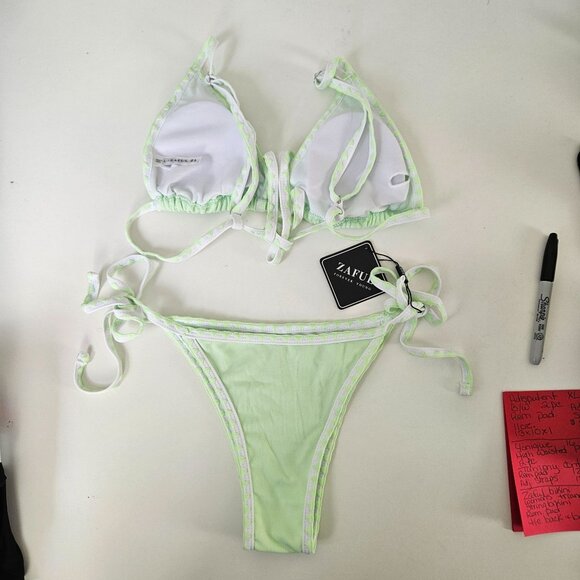Zaful Womens Mint Green Bikini Set Sz 8 Adj Triangle Top Tie-Side Bottoms Sexy - Picture 3 of 9
